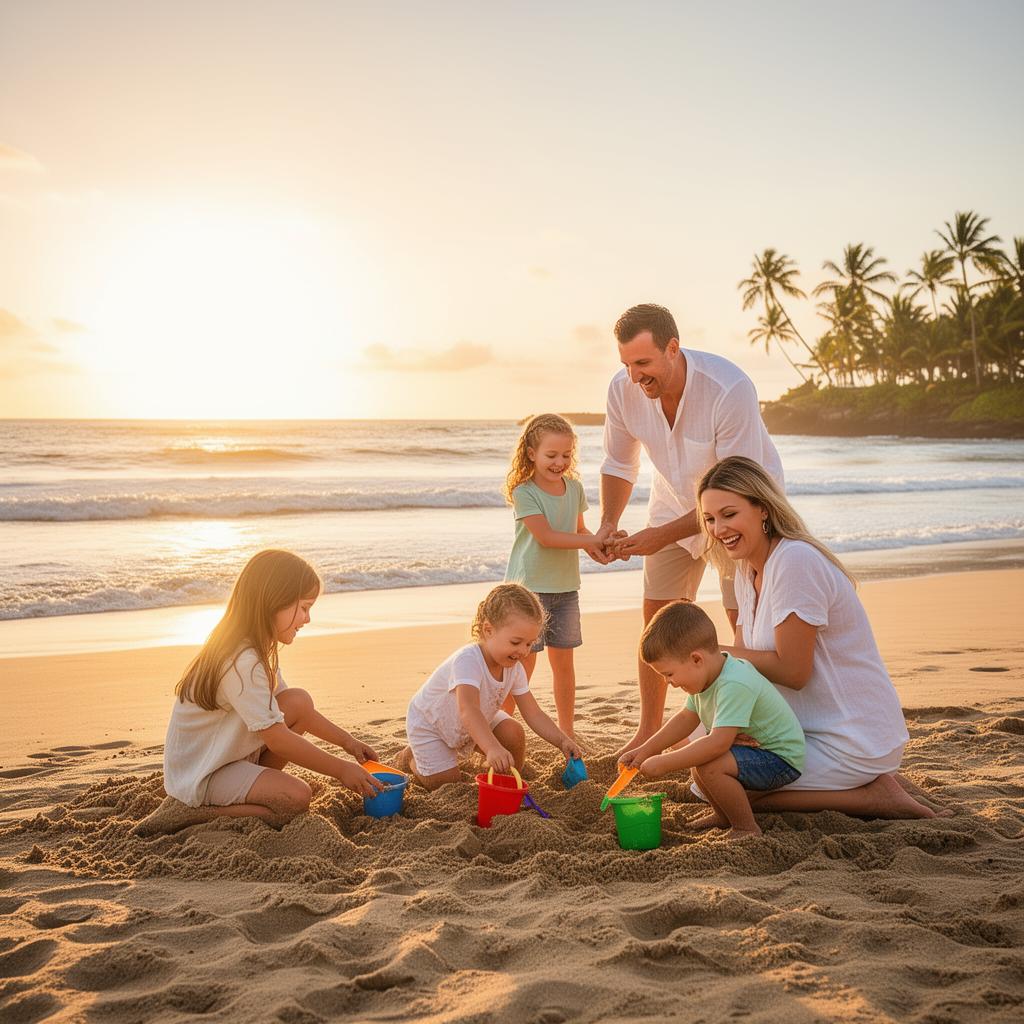Family enjoying time on a beach